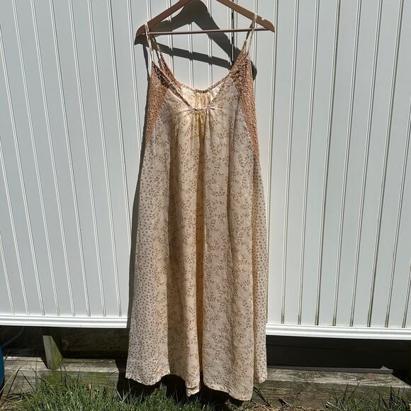Yvonne S Midi Trapeze Dress 100% Linen Lace Trim Ditzy Floral Print Medium NWOT - Picture 5 of 13